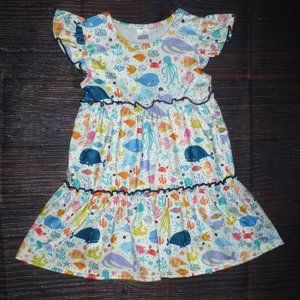 Boutique Girls Sea Ocean Underwater Animals Short Sleeve Dress